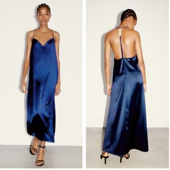 Zara Dresses & Skirts - NWT Zara Jewel Strap Satin Maxi Slip Dress, Size L